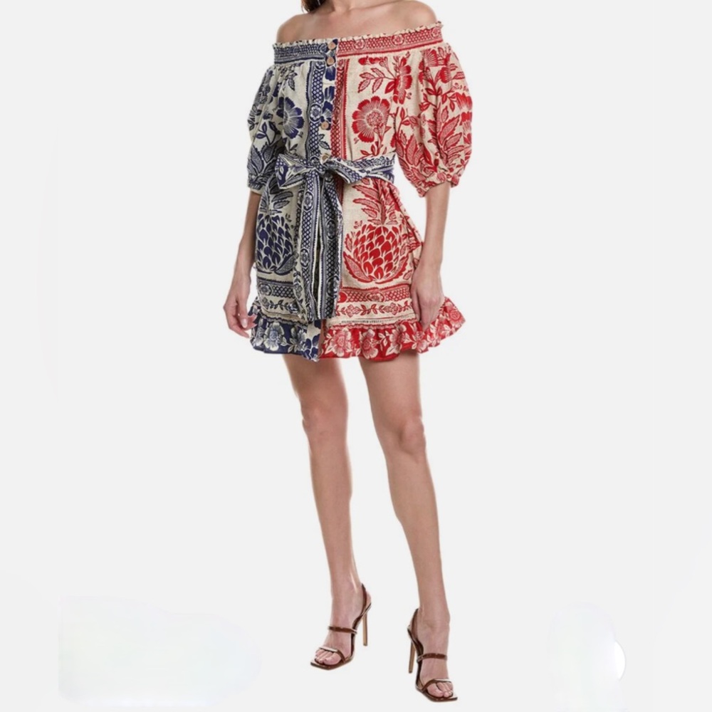FARM Rio Vibrant Red and Blue Patchwork Mini Dress